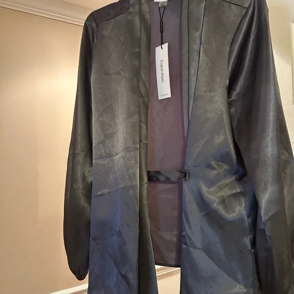 Calvin Klein Sheer Dark Grey Blouse - Picture 3 of 5